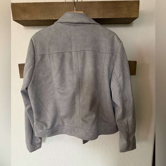 Philosophy|Light Gray Vegan Suede Leather Moto Jacket•size XL,fall winter style - Picture 3 of 12